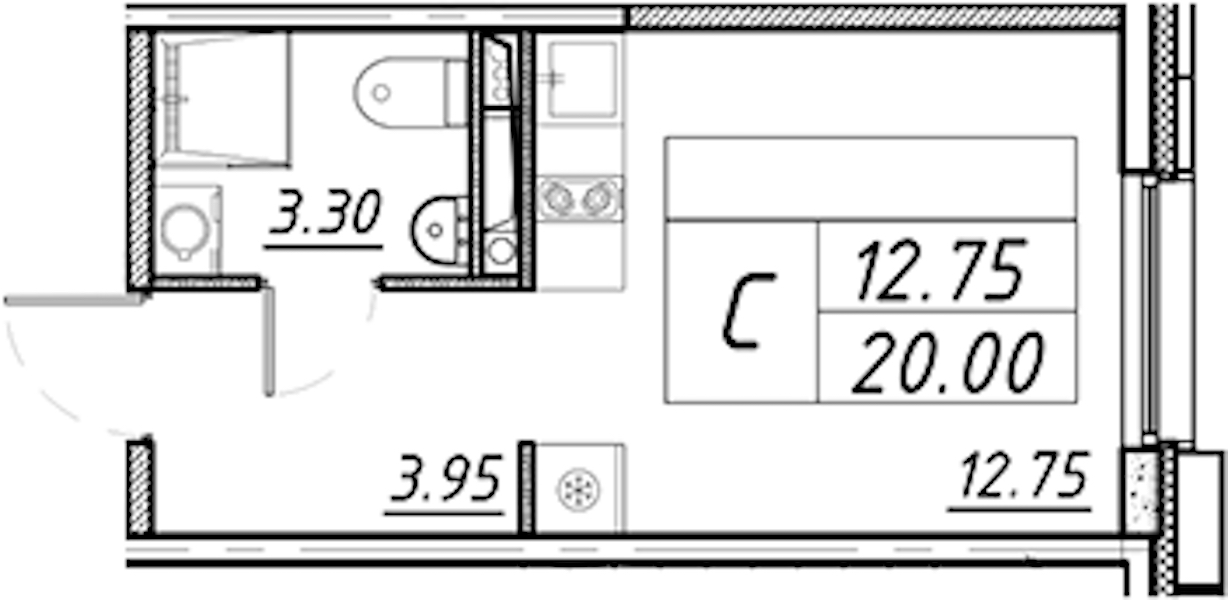 Квартира студия 20 м², 2/16 эт., ЖК «Avenue Apart Pulkovo»